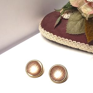 Vintage Golden Moon Glow Shimmer Lucite Clip on Earrings